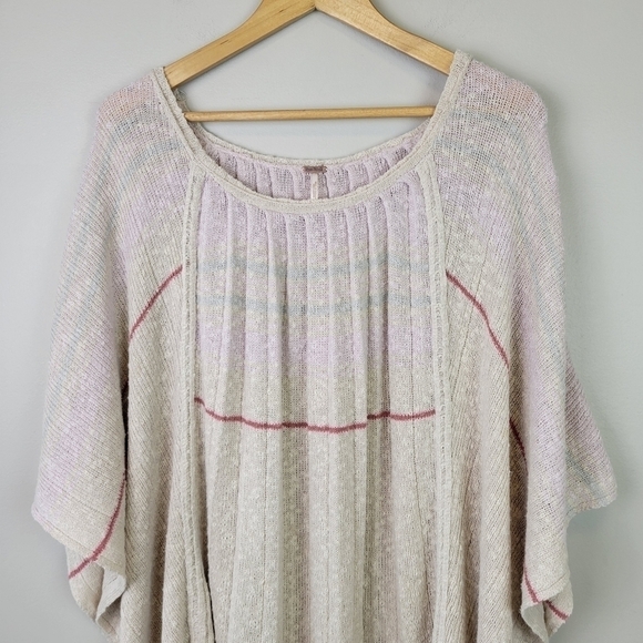 free People Knit Sweater Poncho Pullover Boho Lightweight Linen Cotton  XS - Picture 2 of 11